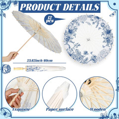 Blue Floral Wedding Favor Set: 61 Pcs with Umbrellas, Fans, Bags & Sign