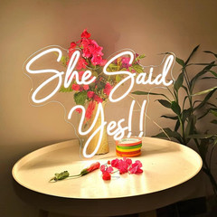 She Said Yes Neon Sign 23×16.3” Warm White for Weddings & Engagements