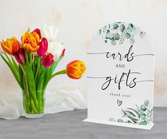 Greenery Cards and Gifts Sign, 8 x 11 Inch White Arch Acrylic Wedding Sign wi…
