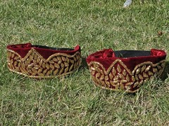 Traditional Ethiopian Wedding Kaba for Couple – Burgundy & Gold Cloaks + Crown .