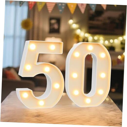 LED Marquee Light Up Numbers Sign – Lighted Birthday Number 50 Warm White