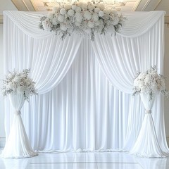 10ftx12ft Wrinkle Free White Backdrop Curtain, 2 Panels 12FT Height White Wed…