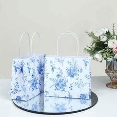 12 White Blue French Toile Paper Gift Bags with Handles Decorations