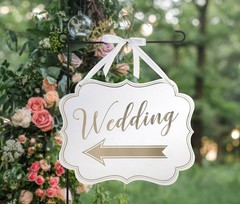 Lillian Rose White Arrow Wedding Sign, Gold