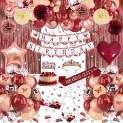 Burgundy Rose Gold Birthday Decorations with Happy Birthday Banner, Balloons,…