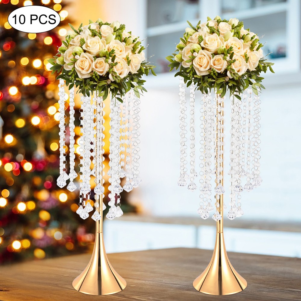10Pcs Luxurious Acrylic Crystal Flower Stand Wedding Centerpieces on Floor Gold