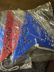4 piece 30cm Hanging Paper Star Festival Lamp Pentagram Lanterns. 2 Blue, 2 Red.