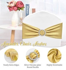 100 PCS Gold Spandex Chair Sashes Bows Premium Stretch Chair Cover Band w/Buckle