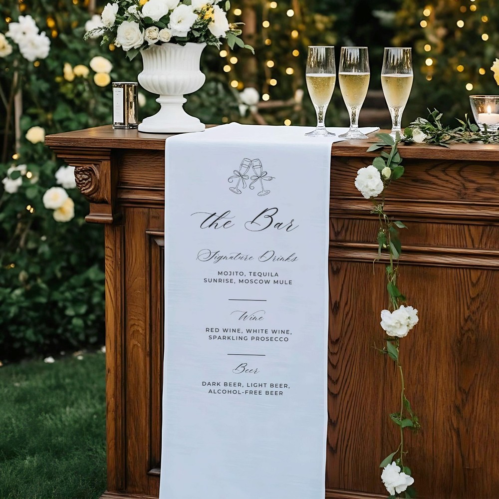 Minimalist Dessert Table Decor Fabric Wedding Bar Menu Banner