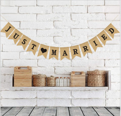 Burlap JUST MARRIED Wedding Banner Mr Mrs Rustic Party Decoration Anniversary