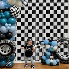 Race Car Foil Fringe Curtains Backdrop Birthday Party Decorations, 2 Pack 3.2…