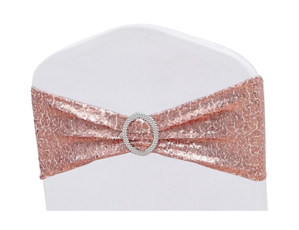 Double-Sided Sequins Rose Gold Chair Sashes for Wedding Decor, Rose Gold Sequ…