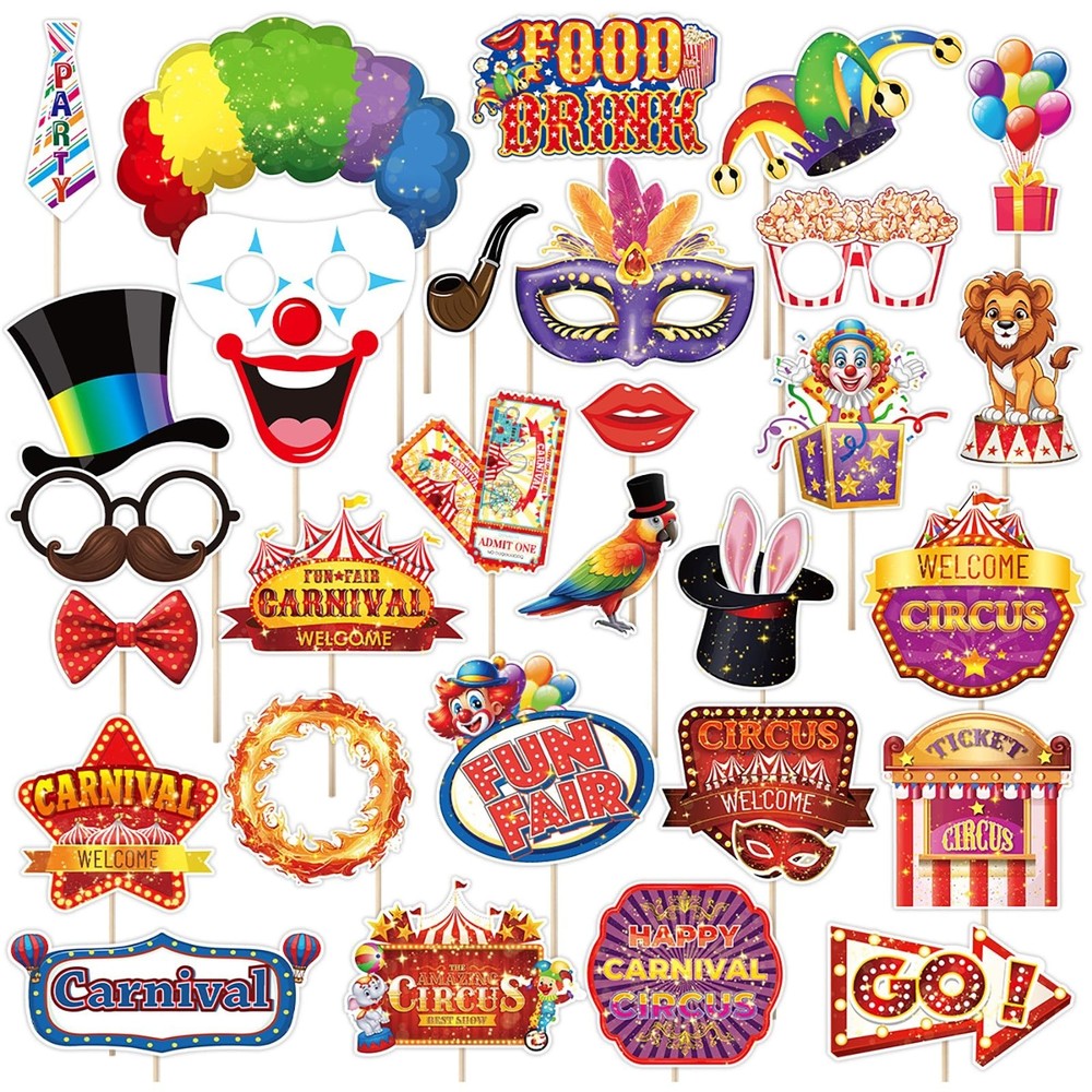 30 Pieces Carnival Photo Booth Props Funny Circus Carnival Photobooth Props C…