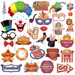 30 Pieces Carnival Photo Booth Props Funny Circus Carnival Photobooth Props C…