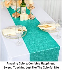 12×108-Inch Sequin Table Runner Teal 1 Piece Table Runner Wedding Halloween