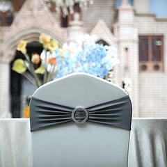 10 Charcoal Grey Spandex CHAIR SASHES with Silver Round Buckles Decorations SALE