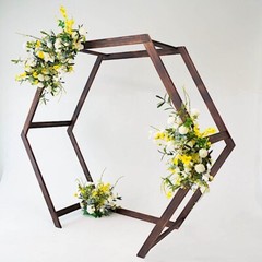 DARK BROWN 7 ft Hexagon Natural Wood Wedding ARCH BACKDROP STAND Party Supplies