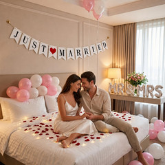 Just Married Banner Pre-Strung Wedding Banner Bunting Photo Booth Props Garland