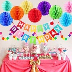 Happy Birthday Banner Decorations, Rainbow Birthday Decorations Set, Paper Fl…