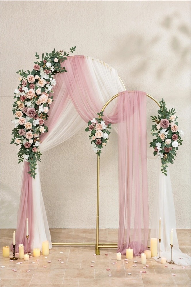 Ling’s Moment Backdrop Stands with Flowers – 7.2FT, 6FT Set of 2, Dusty Rose