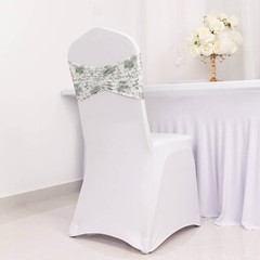 5 Dusty Sage Floral Spandex Ruffled CHAIR SASHES Wedding Party Home Decorations