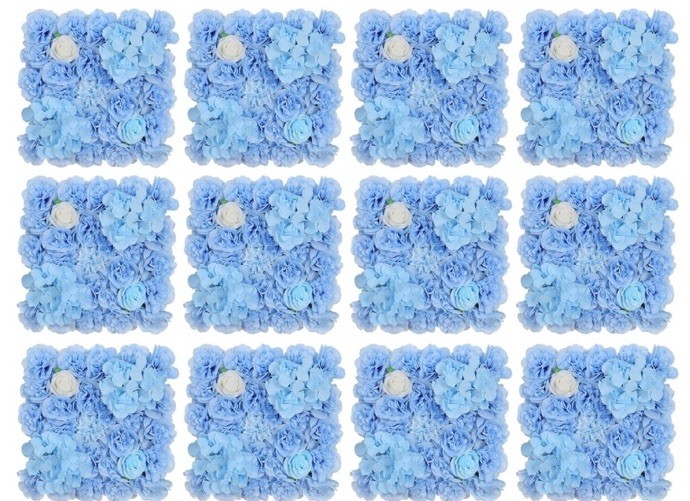 Artificial Flower Wall Panel 15*15inches -12 Pack Silk Rose Hydrangea Light Blue