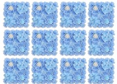 Artificial Flower Wall Panel 15*15inches -12 Pack Silk Rose Hydrangea Light Blue