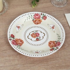 25 IVORY 7″ Paper Round Plates with Vintage Rose Flower Print Wedding Events