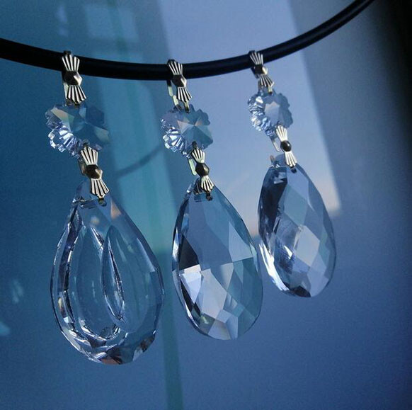 10pcs Clear 38mm Crystal Dorp Hanging Chandelier Lamp Parts Pendant Gold Bowties