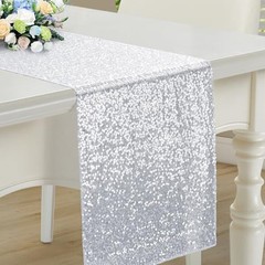 RUDONG M 1 Pack Silver Sequin Table Runner 12 x 108 Inch, Rectangle Glitter