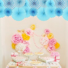 6Pcs Hanging Paper Fans Party Set Decoration for Home,Birthday Wedding Blue