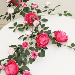 Two-tone rose vine2-Pack 74.8in Dual-Color Artificial Rose Vines, Deep Pink