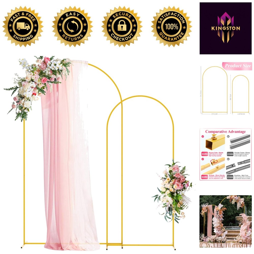 Durable Gold Wedding Arch Backdrop Set – 7.2FT & 6FT for Memorable Events