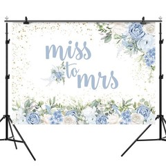 Rsuuinu Miss to Mrs Backdrop Blue Floral Gold Dots Bridal Shower 7x5ft,