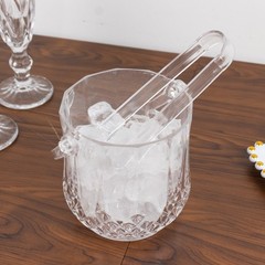 3 Clear pack Plastic Small Ice Buckets with Handle and Tongs in Crystal-Cut