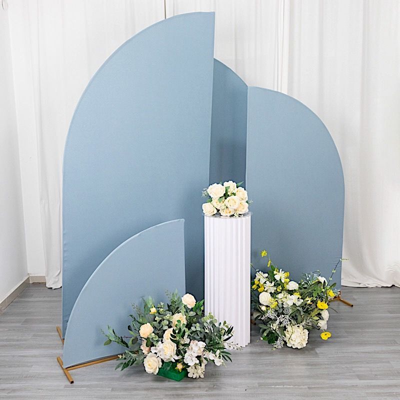 4 Matte DUSTY BLUE Fitted Spandex Half Moon Wedding Arch Backdrop STAND COVERS