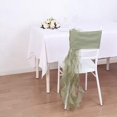 DUSTY SAGE Premium CHAIR COVER with Curly Chiffon Ruffled SASHES Wedding