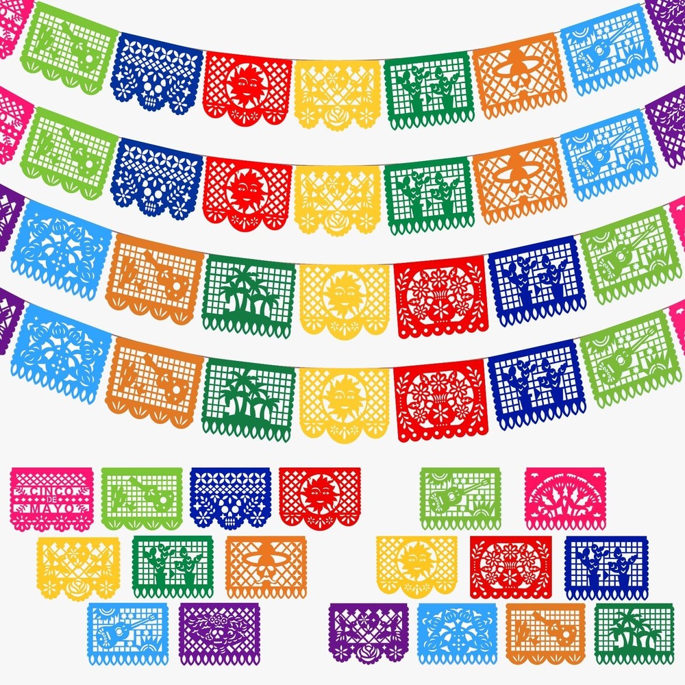 4 Pack Mexican Party Banner, 72 FT Long Plastic Papel Picado Decorations, Bal…