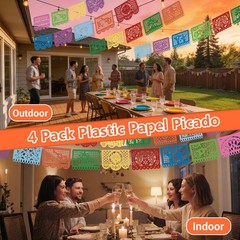 4 Pack Mexican Party Banner, 72 FT Long Plastic Papel Picado Decorations, Bal…