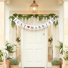 Vintage Just Married Banner Wedding Bunting Sign Photo Booth Props Garland