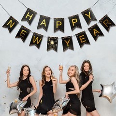 MiniRed New Year Banner 2026, Happy New Year Bunting Banner with Shiny Gold L…