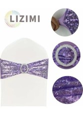 Sequin Chair Sashes Spandex 50 Pk Sequin Stretch with Buckle Chair Band Lavender
