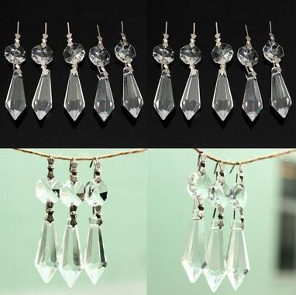 10 Clear Chandelier Glass Crystals Lamp Prisms Parts Hanging Drops Pendants 38mm