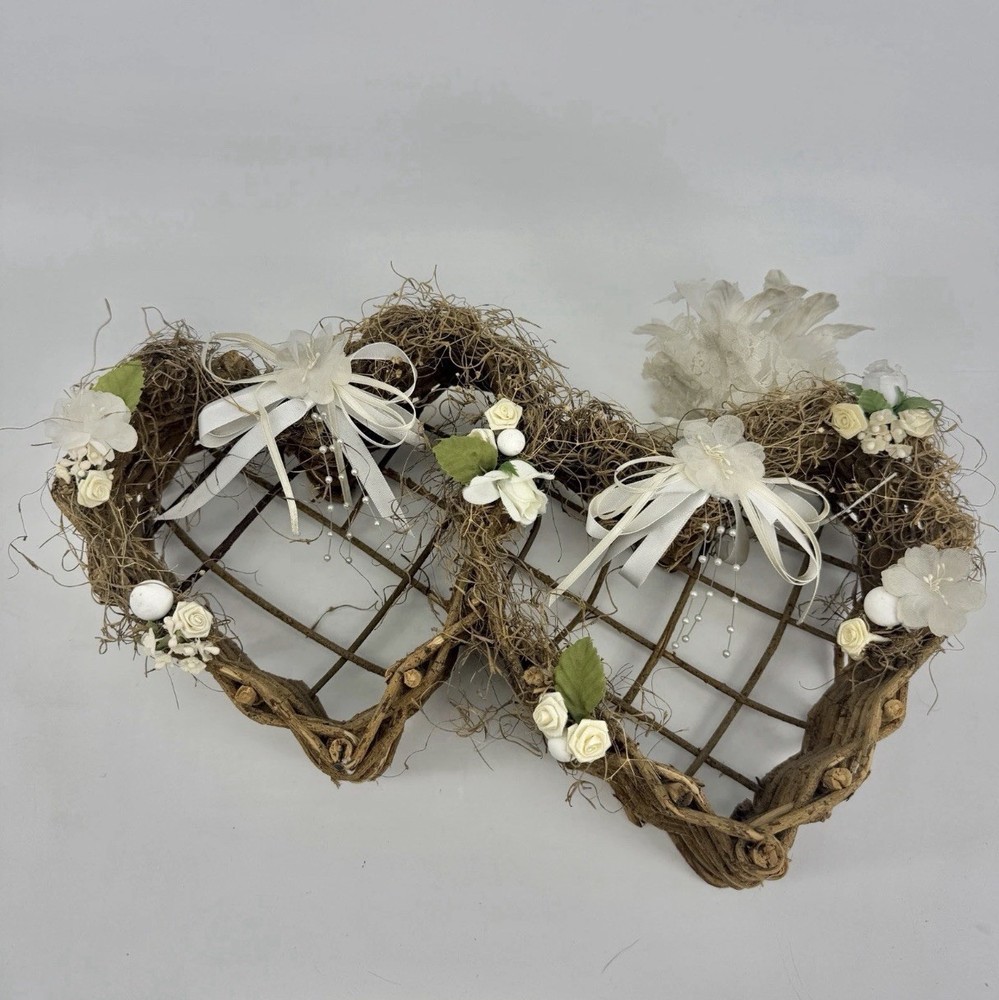 Rustic Grapevine Twig Double Heart Wall Decor Wedding Bridal Basket Centerpiece