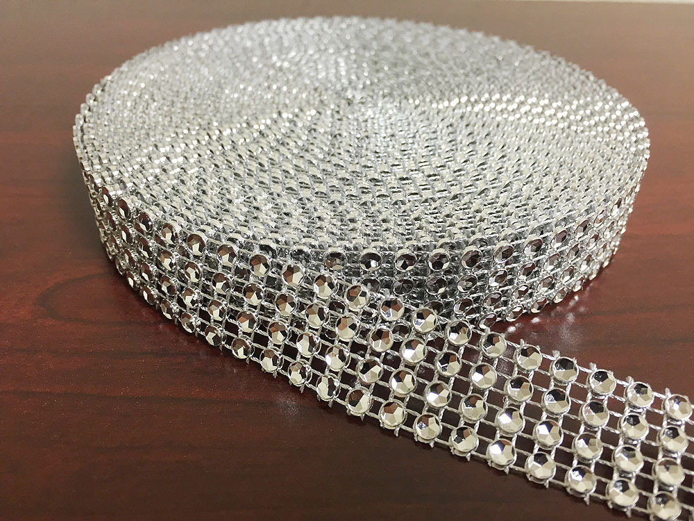 3/4″x10 Yards Silver DIAMOND MESH WRAP ROLL SPARKLE RHINESTONE Crystal Ribbon