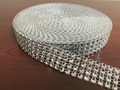 3/4″x10 Yards Silver DIAMOND MESH WRAP ROLL SPARKLE RHINESTONE Crystal Ribbon