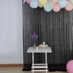 BLACK 8 ft x 8 ft Sequined Backdrop Curtain Wedding Party PhotoBooth Decorations
