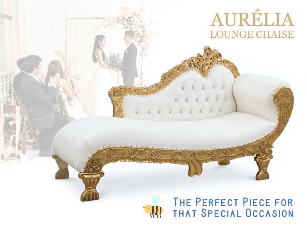 LUXURY 85″ Gold White Carved Mohagany Victorian Rococo Fainting Chaise Lounge