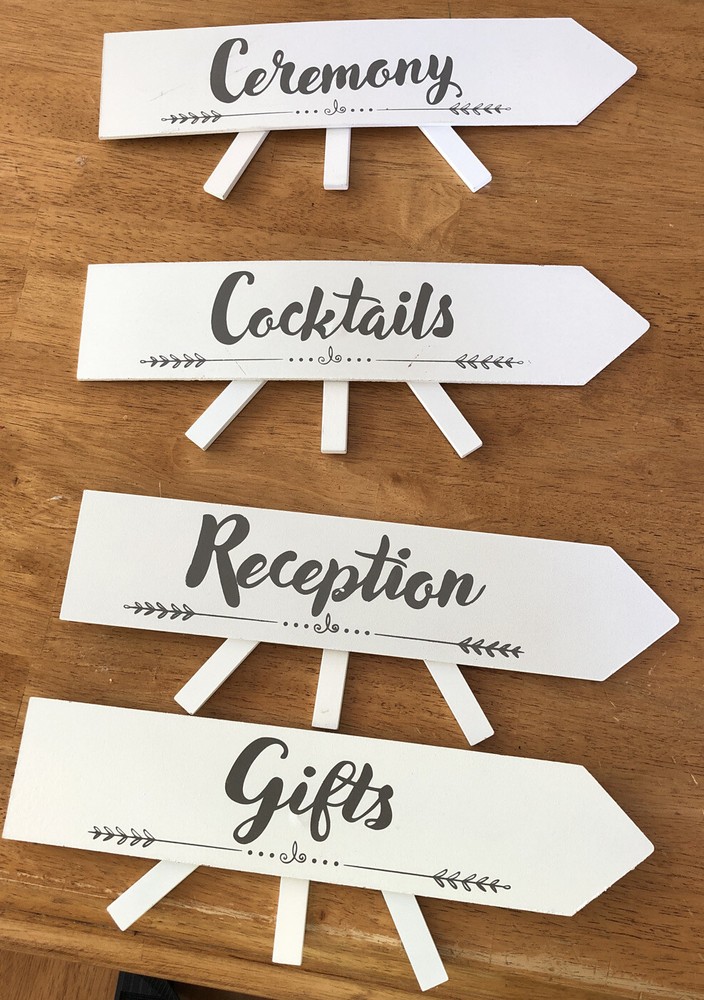 4 Wedding Bride Table Direction Sign Arrow Gifts Cocktails Ceremony Reception