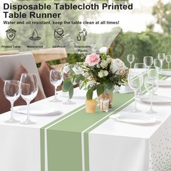 2 Pack White and Sage Green Tablecloth Party Decorations Plastic White Tablec…